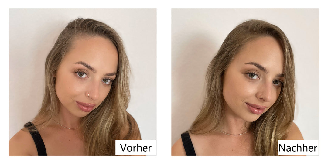 Vorher Nachher Vergleichsbilder der Verwendung von Lemooree Hair Building Fasern 2