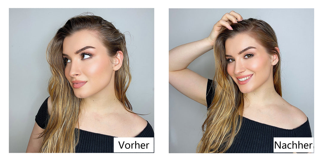 Vorher Nachher Vergleichsbilder der Verwendung von Lemooree Hair Building Fasern 3