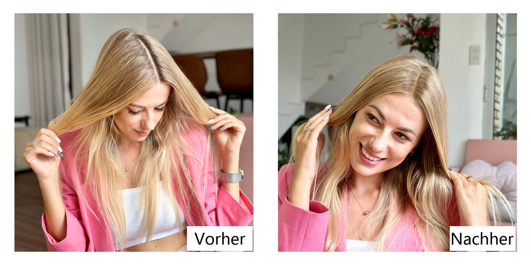 Vorher Nachher Vergleichsbilder der Verwendung von Lemooree Hair Building Fasern 4